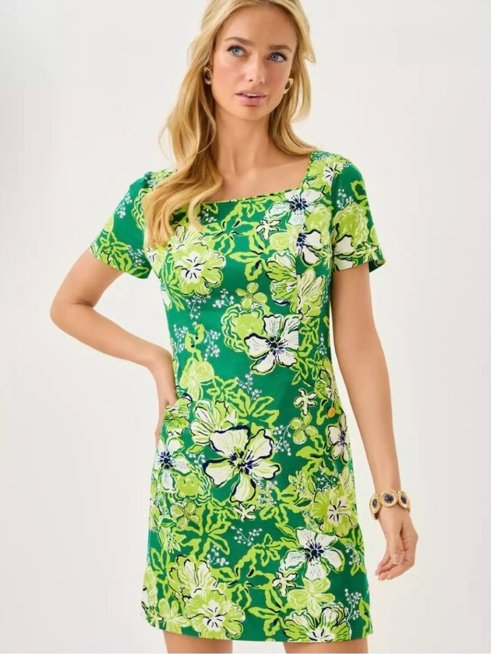 Lilly Pulitzer Short Sleeve Shift Dress Size 4 In Fiddle Leaf Green NWOT